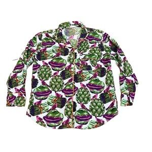 Printfresh Woven Asparagus Print Pajama Top Womens Size Medium M Organic Cotton